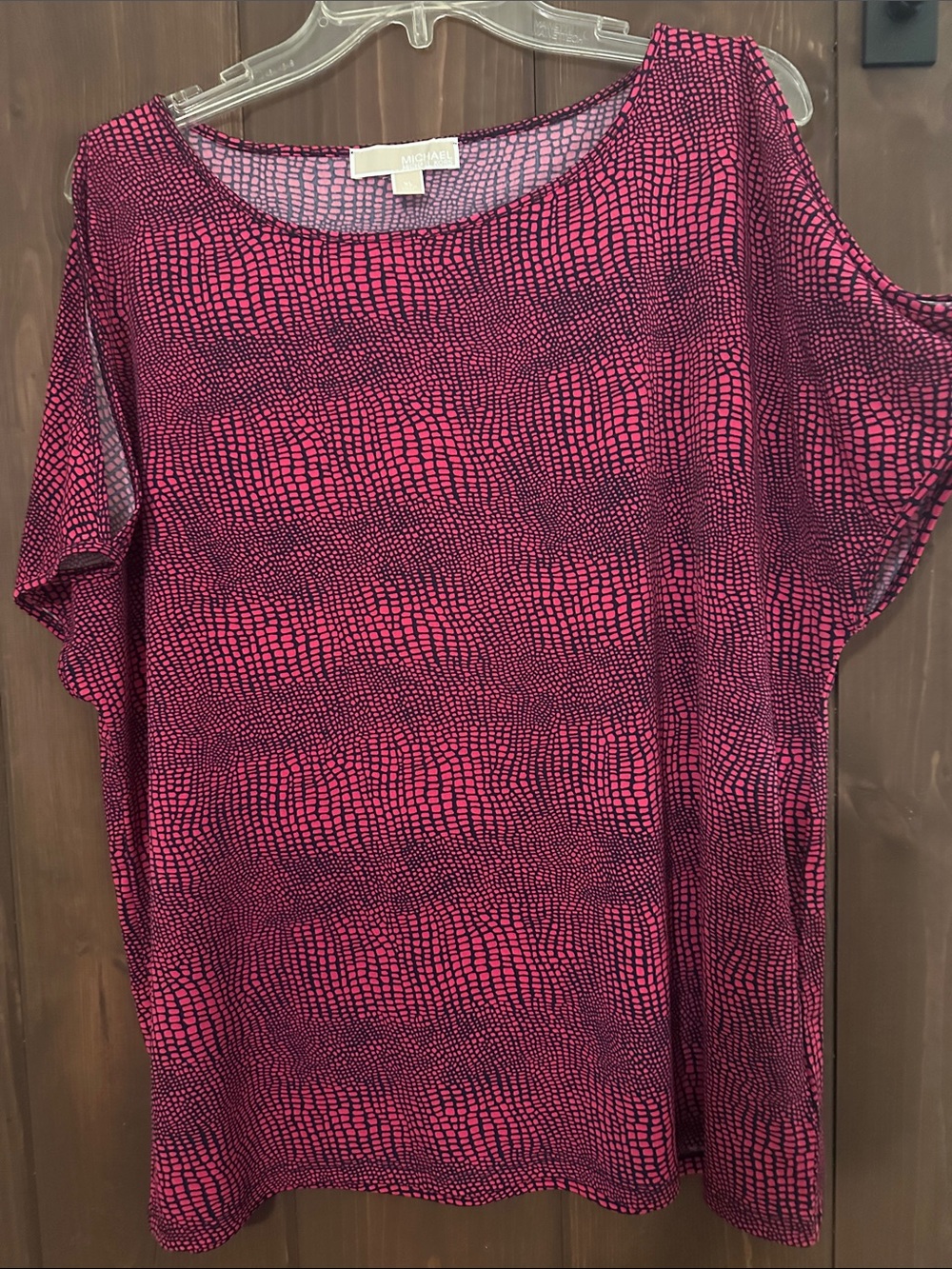 Michael Kors Fuchsia and Black Cold-Shoulder Tunic Top